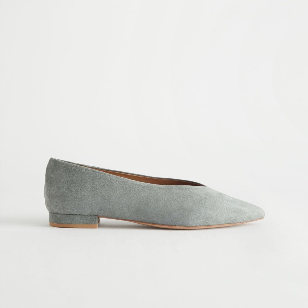 & Other Stories Suede Ballerina Flats Grey Size 8 Excellent Used Condition